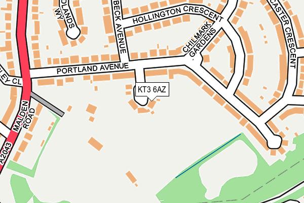 KT3 6AZ map - OS OpenMap – Local (Ordnance Survey)