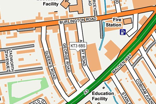 KT3 6BS map - OS OpenMap – Local (Ordnance Survey)