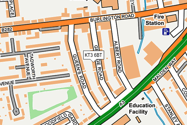 KT3 6BT map - OS OpenMap – Local (Ordnance Survey)