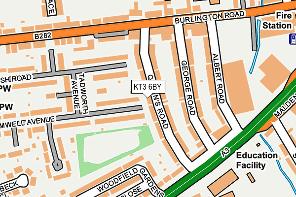 KT3 6BY map - OS OpenMap – Local (Ordnance Survey)