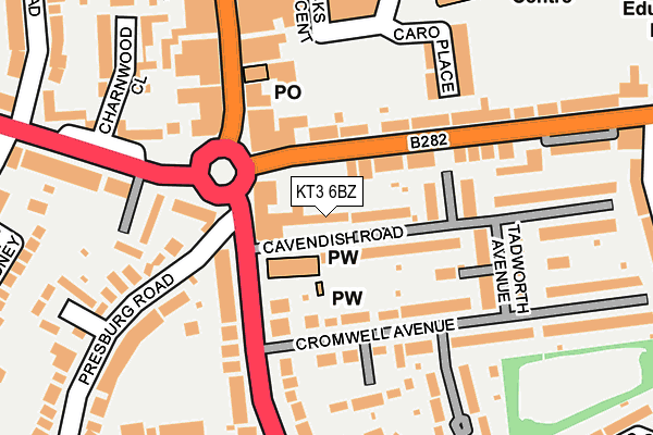 KT3 6BZ map - OS OpenMap – Local (Ordnance Survey)