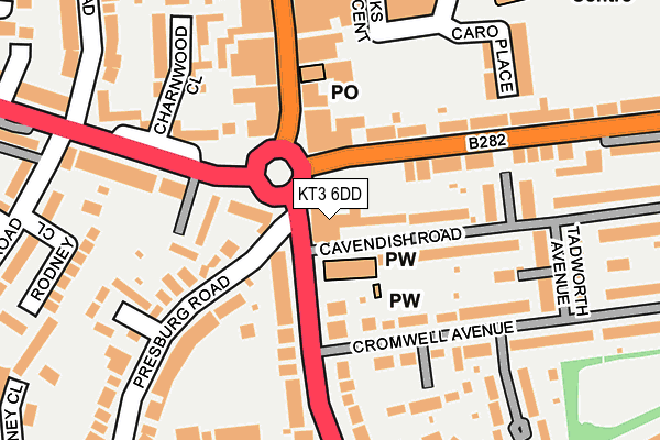 KT3 6DD map - OS OpenMap – Local (Ordnance Survey)