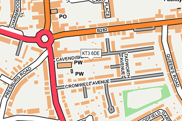 KT3 6DE map - OS OpenMap – Local (Ordnance Survey)