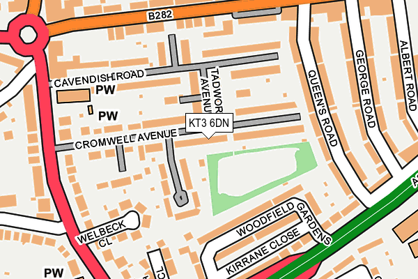 KT3 6DN map - OS OpenMap – Local (Ordnance Survey)