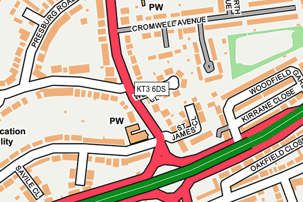 KT3 6DS map - OS OpenMap – Local (Ordnance Survey)