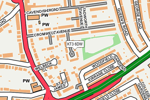 KT3 6DW map - OS OpenMap – Local (Ordnance Survey)