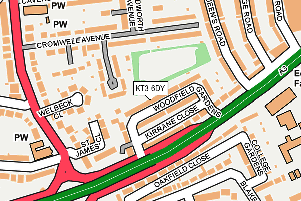 KT3 6DY map - OS OpenMap – Local (Ordnance Survey)