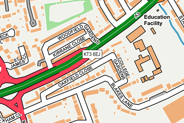 KT3 6EJ map - OS OpenMap – Local (Ordnance Survey)