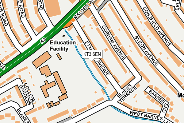 KT3 6EN map - OS OpenMap – Local (Ordnance Survey)