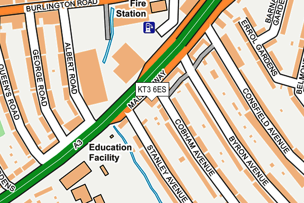 KT3 6ES map - OS OpenMap – Local (Ordnance Survey)