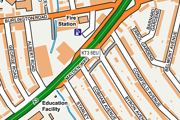 KT3 6EU map - OS OpenMap – Local (Ordnance Survey)