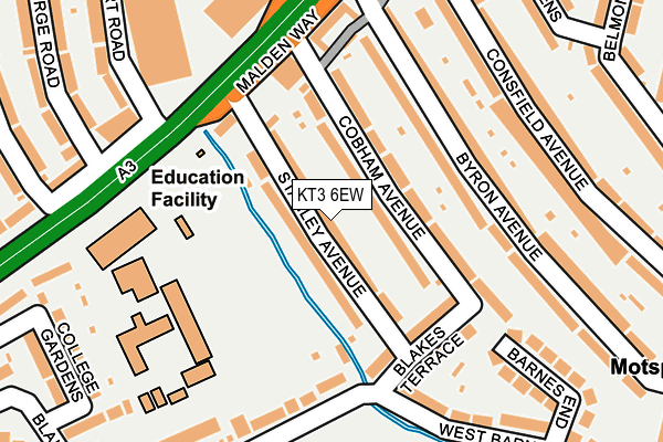 KT3 6EW map - OS OpenMap – Local (Ordnance Survey)