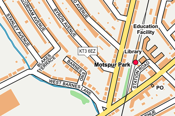 KT3 6EZ map - OS OpenMap – Local (Ordnance Survey)