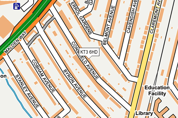 KT3 6HD map - OS OpenMap – Local (Ordnance Survey)