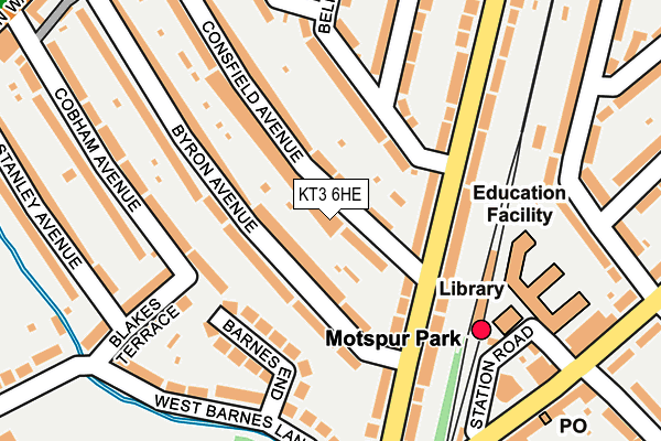 KT3 6HE map - OS OpenMap – Local (Ordnance Survey)