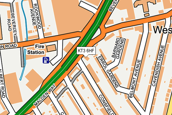 KT3 6HF map - OS OpenMap – Local (Ordnance Survey)