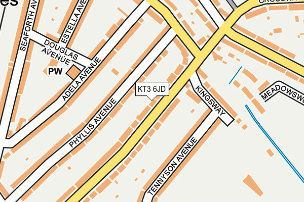 KT3 6JD map - OS OpenMap – Local (Ordnance Survey)