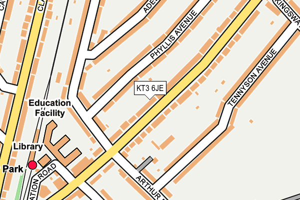 KT3 6JE map - OS OpenMap – Local (Ordnance Survey)