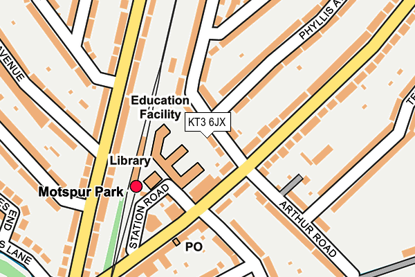 KT3 6JX map - OS OpenMap – Local (Ordnance Survey)