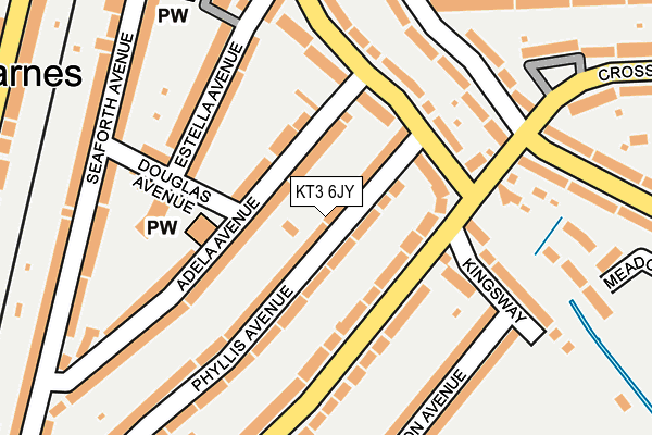 KT3 6JY map - OS OpenMap – Local (Ordnance Survey)