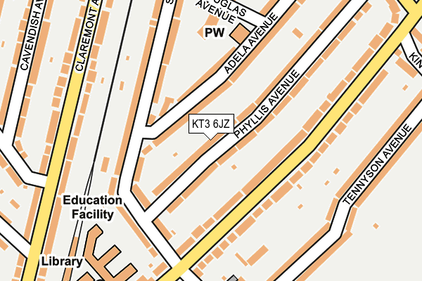 KT3 6JZ map - OS OpenMap – Local (Ordnance Survey)