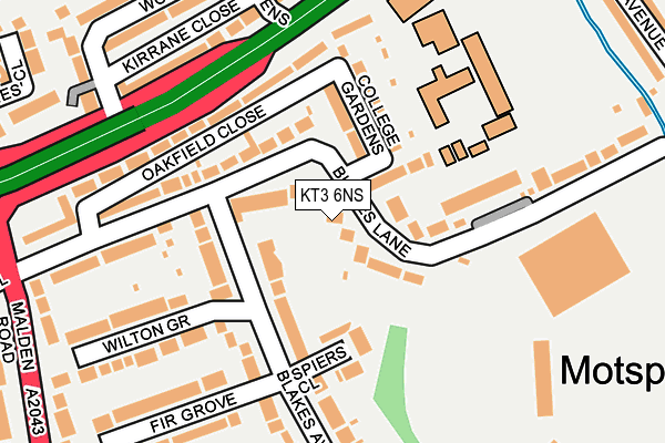 KT3 6NS map - OS OpenMap – Local (Ordnance Survey)