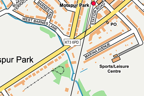 KT3 6PD map - OS OpenMap – Local (Ordnance Survey)