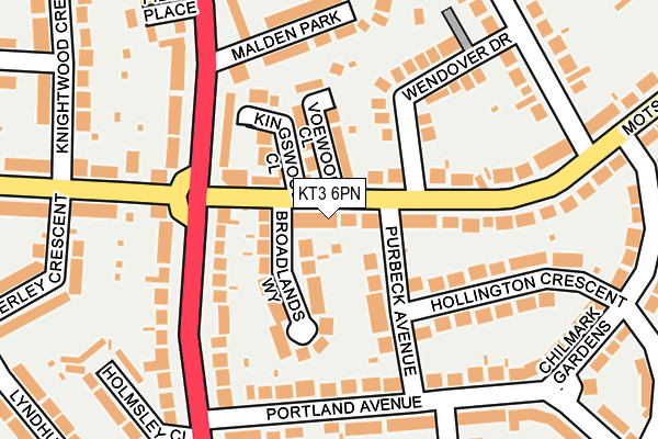 KT3 6PN map - OS OpenMap – Local (Ordnance Survey)