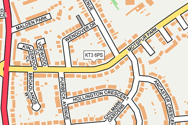KT3 6PS map - OS OpenMap – Local (Ordnance Survey)