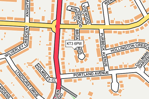 KT3 6PW map - OS OpenMap – Local (Ordnance Survey)