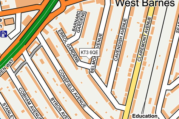 KT3 6QE map - OS OpenMap – Local (Ordnance Survey)