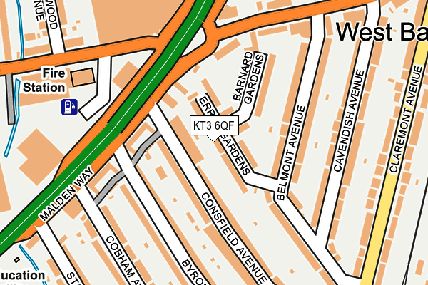 KT3 6QF map - OS OpenMap – Local (Ordnance Survey)