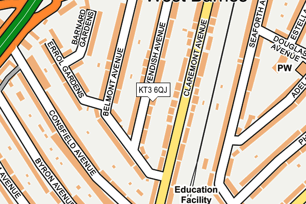 KT3 6QJ map - OS OpenMap – Local (Ordnance Survey)