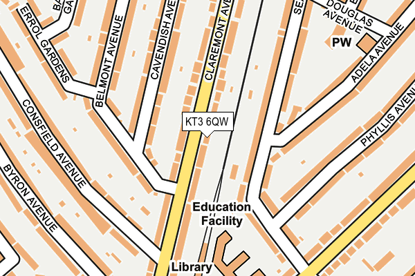 KT3 6QW map - OS OpenMap – Local (Ordnance Survey)