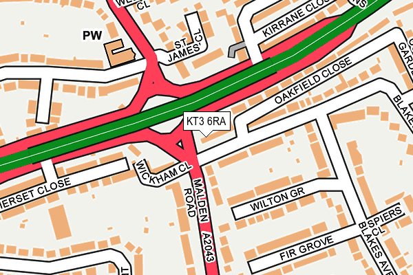 KT3 6RA map - OS OpenMap – Local (Ordnance Survey)