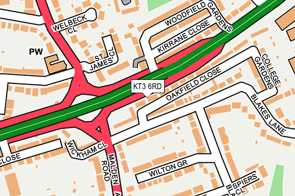 KT3 6RD map - OS OpenMap – Local (Ordnance Survey)