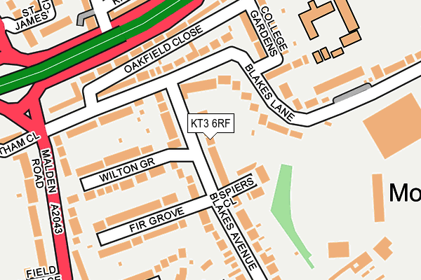 KT3 6RF map - OS OpenMap – Local (Ordnance Survey)