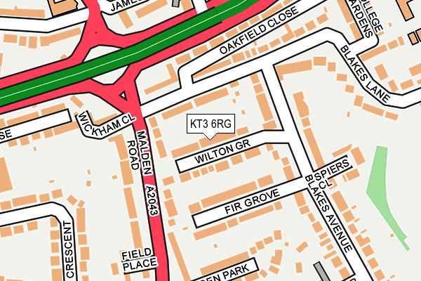 KT3 6RG map - OS OpenMap – Local (Ordnance Survey)