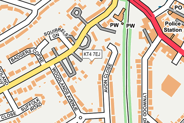 KT4 7EJ map - OS OpenMap – Local (Ordnance Survey)