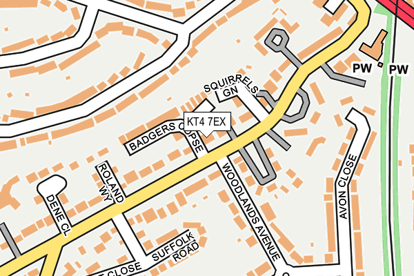 KT4 7EX map - OS OpenMap – Local (Ordnance Survey)
