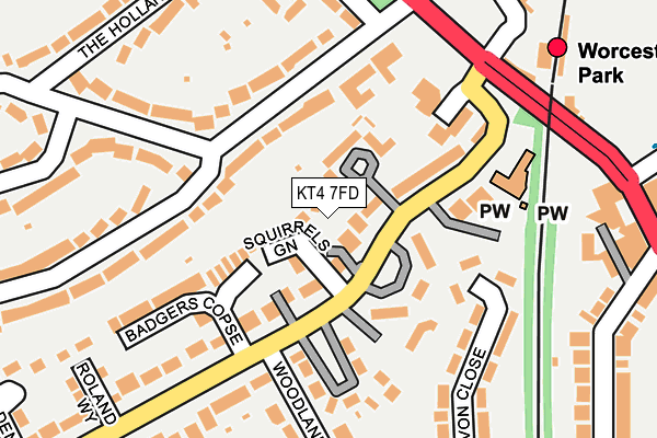 KT4 7FD map - OS OpenMap – Local (Ordnance Survey)