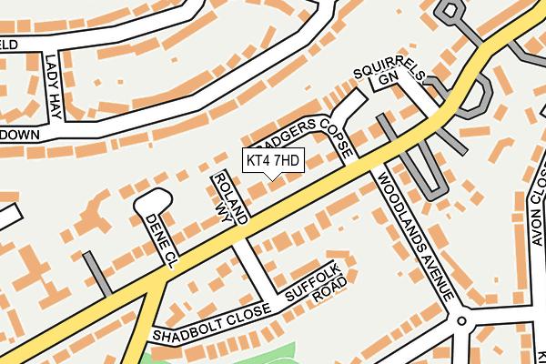 KT4 7HD map - OS OpenMap – Local (Ordnance Survey)