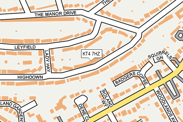 KT4 7HZ map - OS OpenMap – Local (Ordnance Survey)