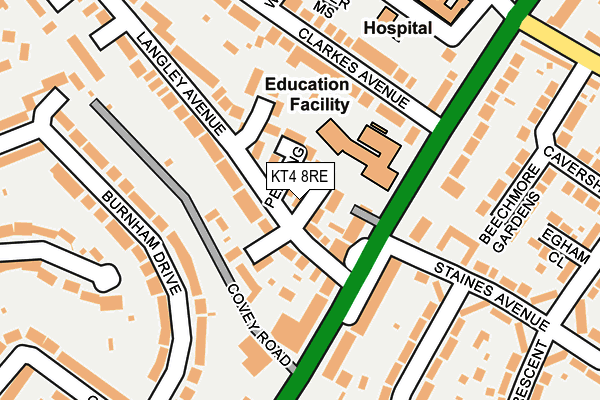 KT4 8RE map - OS OpenMap – Local (Ordnance Survey)