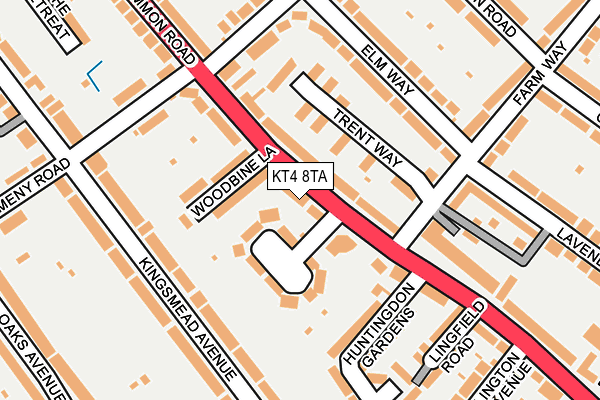 KT4 8TA map - OS OpenMap – Local (Ordnance Survey)