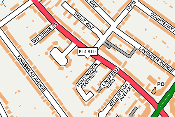 KT4 8TD map - OS OpenMap – Local (Ordnance Survey)