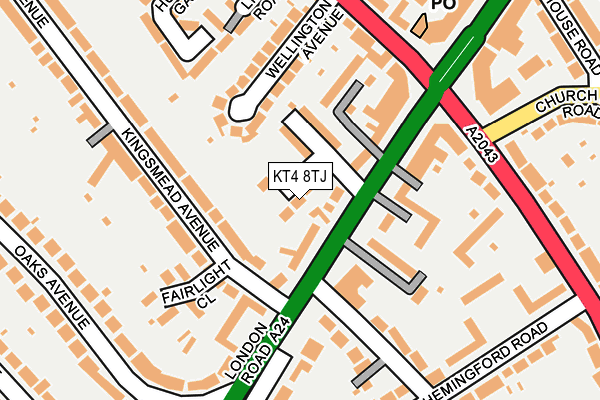KT4 8TJ map - OS OpenMap – Local (Ordnance Survey)
