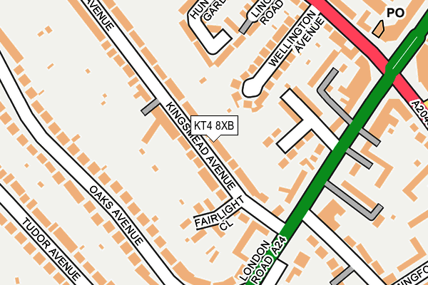 KT4 8XB map - OS OpenMap – Local (Ordnance Survey)
