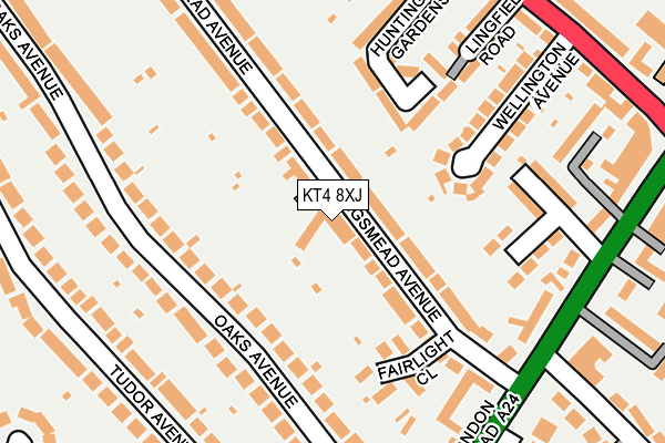 KT4 8XJ map - OS OpenMap – Local (Ordnance Survey)