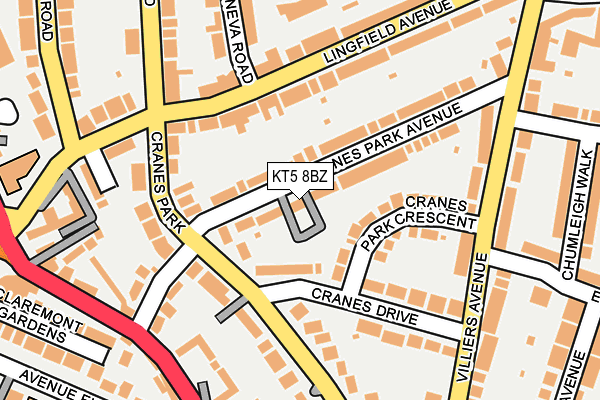 KT5 8BZ map - OS OpenMap – Local (Ordnance Survey)
